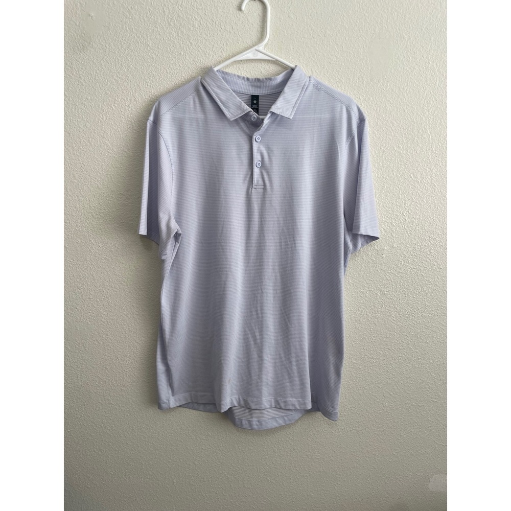 Lululemon Metal Vent Tech Polo Mens Large Silver Stripe Good LM3CY5S Activewear